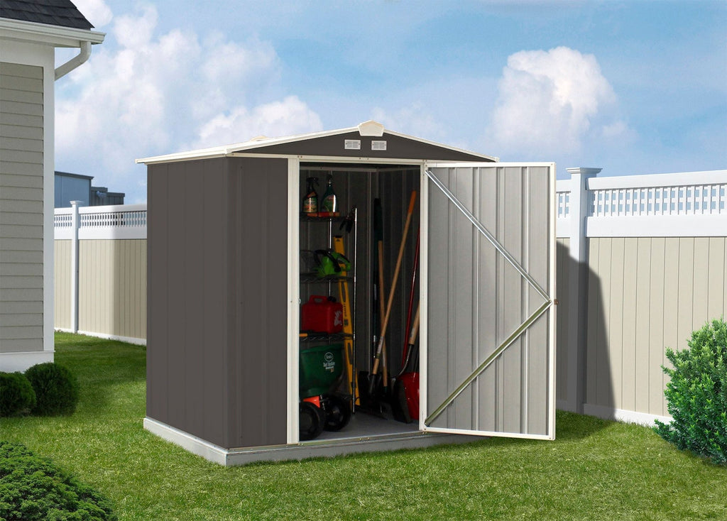 Arrow EZEE Galvanized Steel Storage Shed with Low Gable Roof, Charcoal/Cream, 6-ft x 5-ft