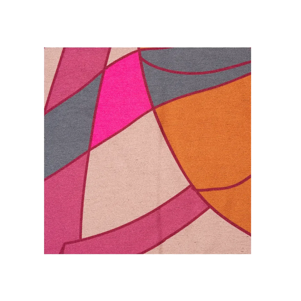 Owala towel in Tropic Like It's Hot, print closeup with abstract geometric pattern in pink, magenta, orange, beige, and grey