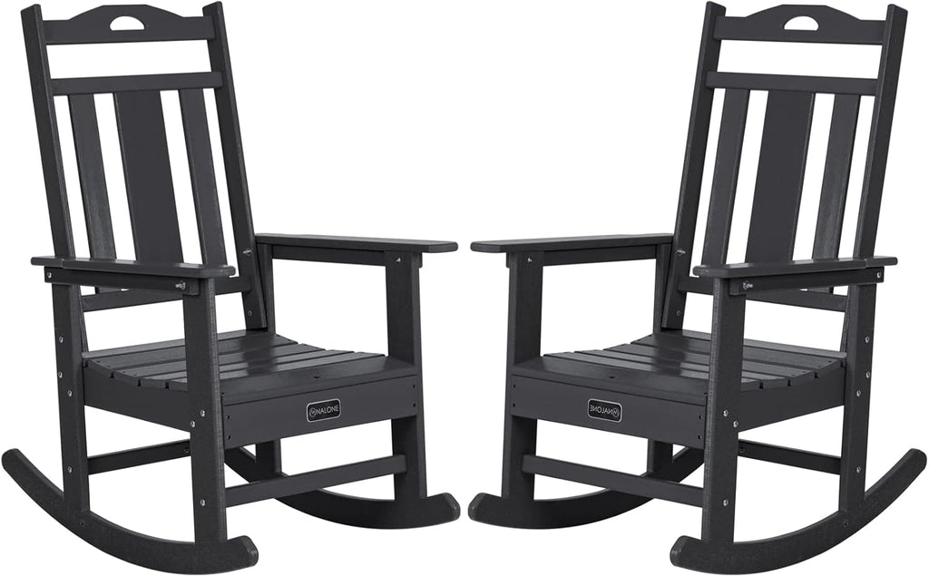 Outdoor Rocking Chairs Set of 2, HDPE All Weather Resistant Rocking Chair for Porch, Oversized Patio Rocker Chair for Adult, Outdoor Rockers for Garden Lawn
