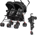 Twin Umbrella Stroller in Black, Lightweight Double Stroller for Infant & Toddler, Compact Easy Fold, Large Storage Basket, Large and Adjustable Canopy