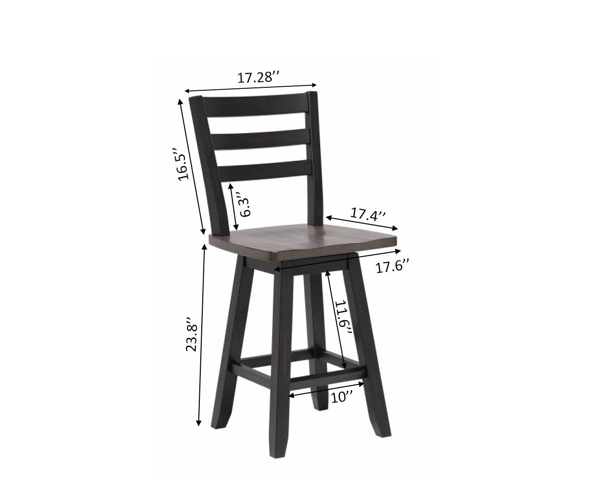 Brassex Aaron Oak/Dark Grey Swivel Counter/Bar Stool with Back Rest, 2-pc