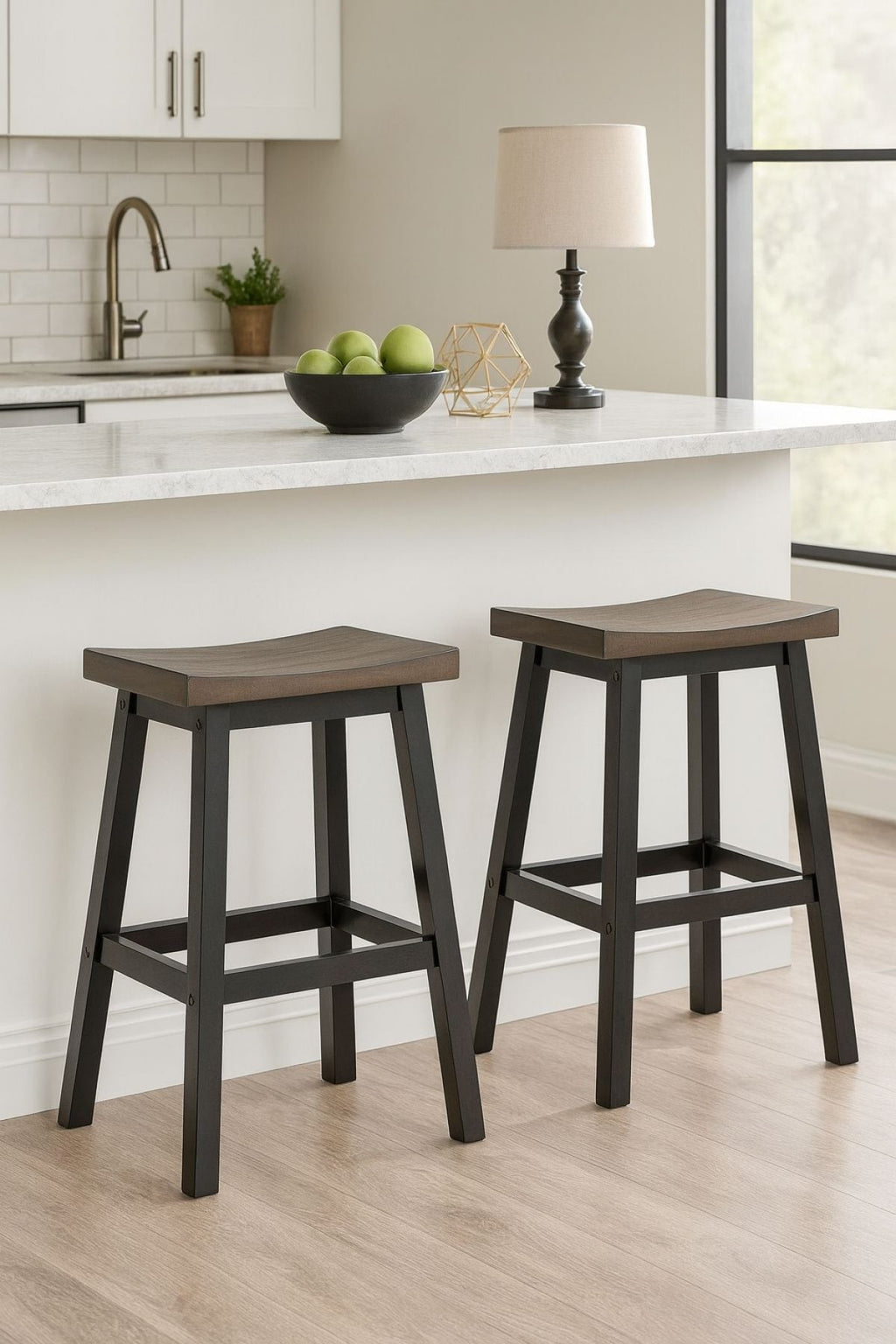 Brassex Arnold Oak/Dark Grey Counter/Bar Stool with Back Rest, 2-pc
