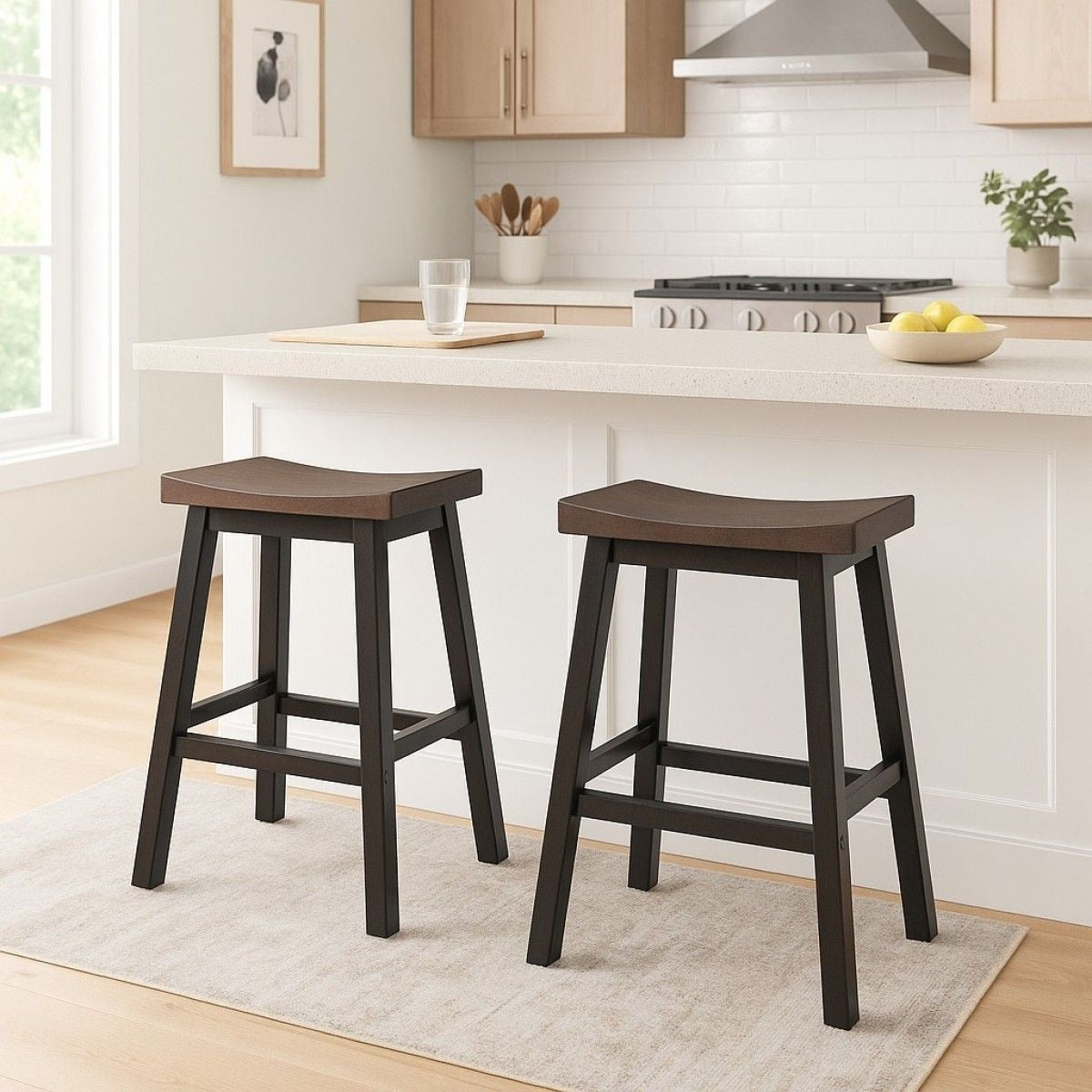 Brassex Arnold Oak/Dark Grey Counter/Bar Stool with Back Rest, 2-pc