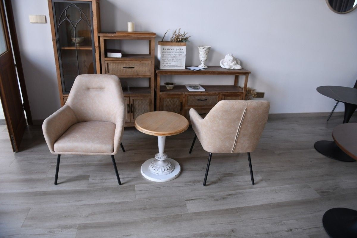 Brassex Arya Vintage Beige Tufted Fabric Upholstered Dining Chair