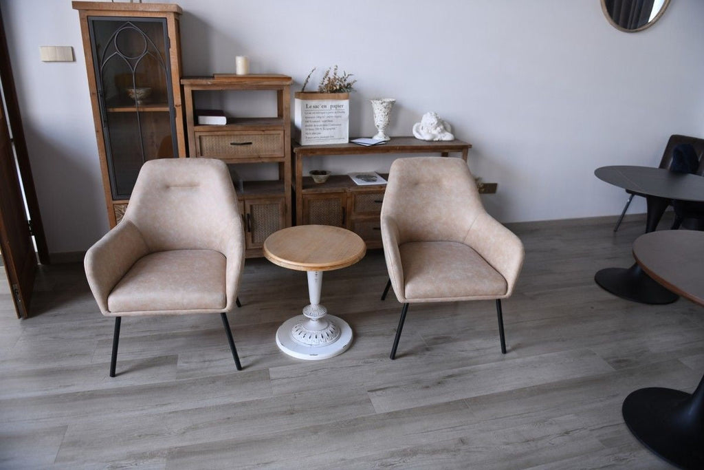 Brassex Arya Vintage Beige Tufted Fabric Upholstered Dining Chair