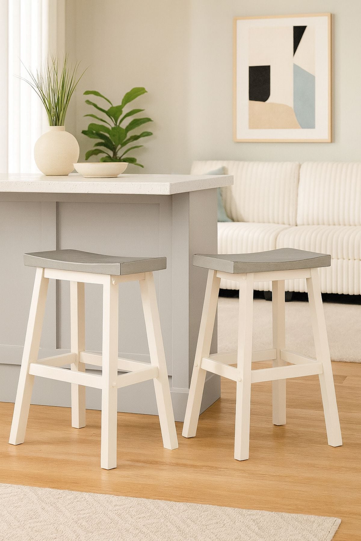 Brassex Asher Grey/White Backless Counter/Bar Stool, 2-pc