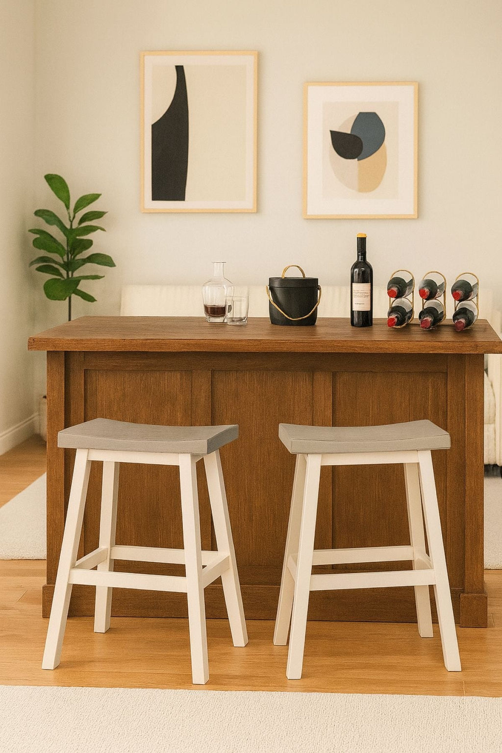 Brassex Asher Grey/White Backless Counter/Bar Stool, 2-pc