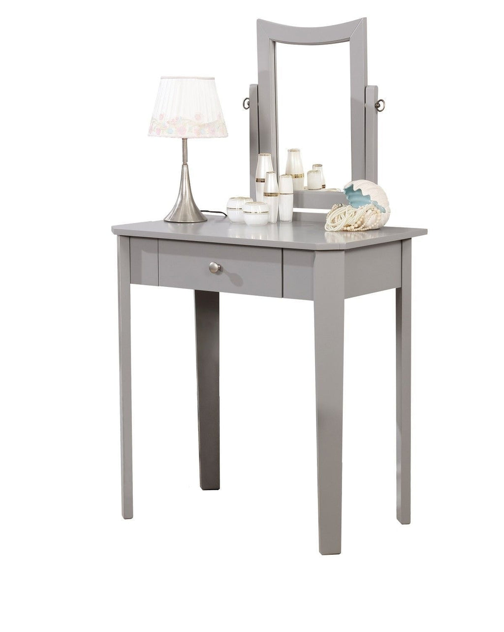 Brassex Cece 1-Drawer Grey Dressing Table Makeup Vanity Set with Stool and Mirror