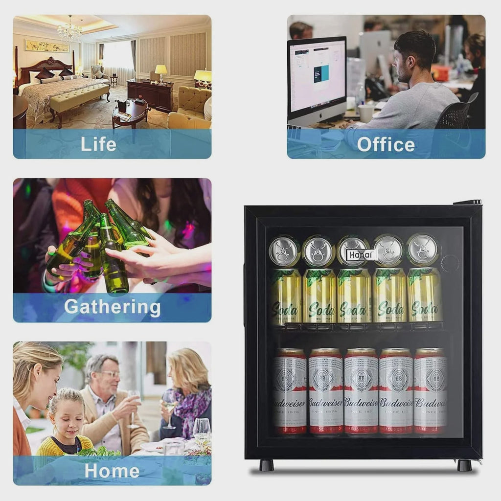 62-Can Beverage Cooler and Refrigerator, Small Mini Fridge for Home, Office or Bar with Glass Door and Adjustable Removable Shelves Perfect for...