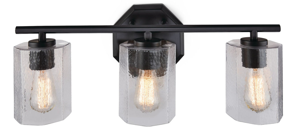 CANVAS Bridgewater 3-Light Vanity Light Fixture with Rippled Glass Shade, Black