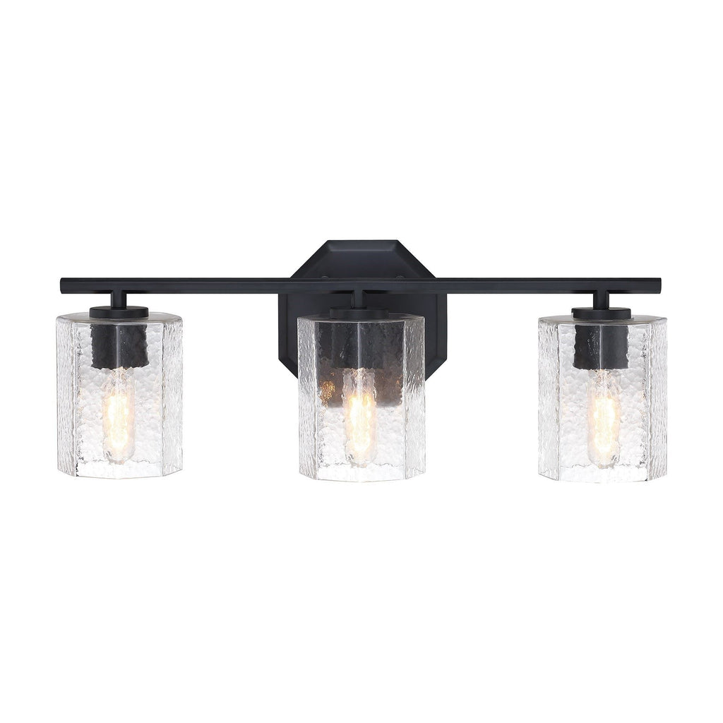 CANVAS Bridgewater 3-Light Vanity Light Fixture with Rippled Glass Shade, Black