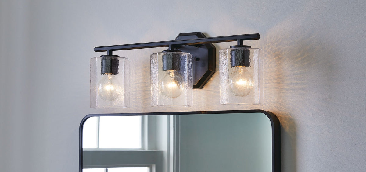 CANVAS Bridgewater 3-Light Vanity Light Fixture with Rippled Glass Shade, Black