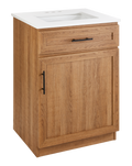 CANVAS Danville Single Door Single Sink Stone Top Bathroom Vanity, Honey Oak, 24-in