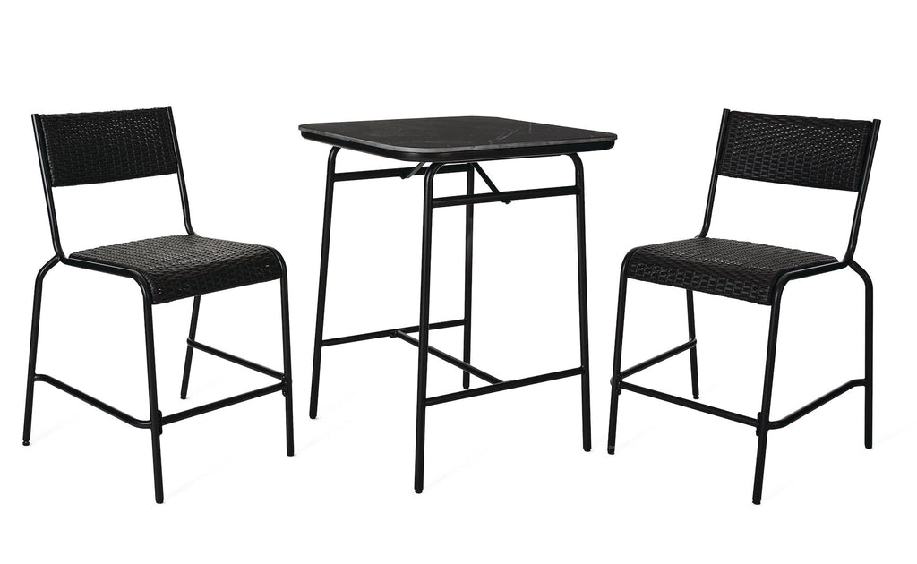 CANVAS Kensington Outdoor Patio High Dining Set with Stone Table Top, Black, 3-pc