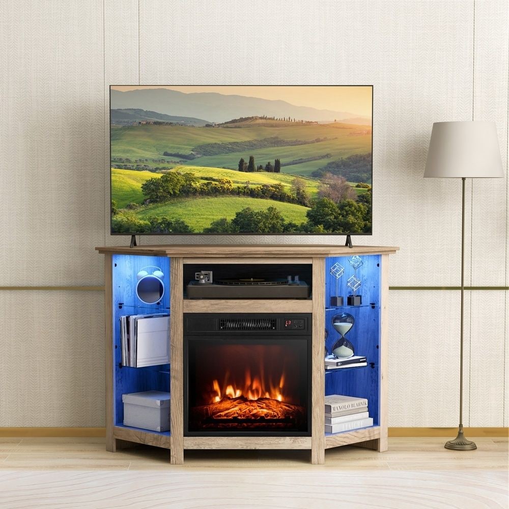 Costway Fireplace TV Stand with Led Lights and 18"