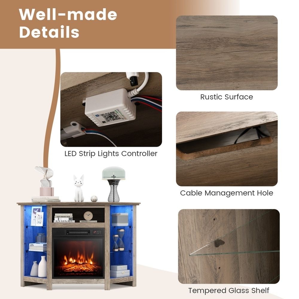 Costway Fireplace TV Stand with Led Lights and 18"