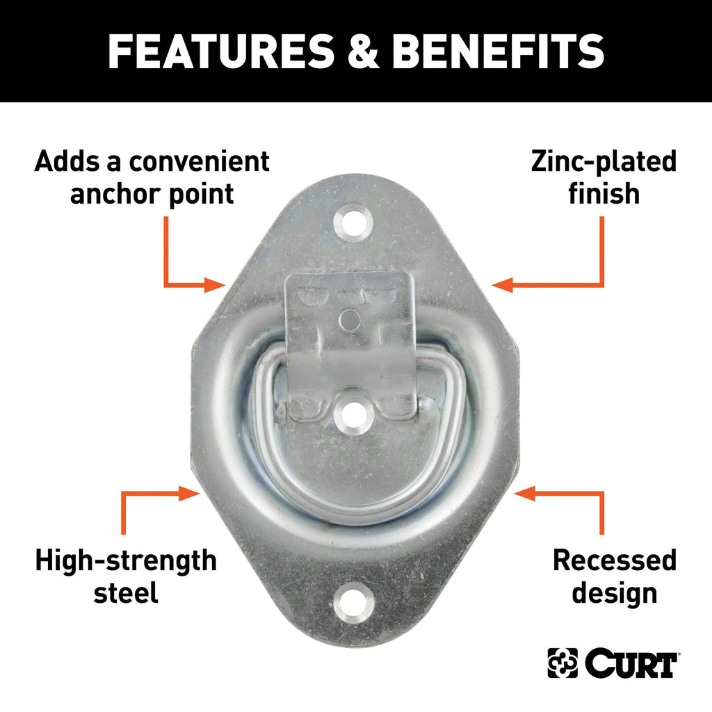 CURT 1-3/8-in x 1-7/8-in Recessed Tie-Down Ring (1200-lb, Clear Zinc)