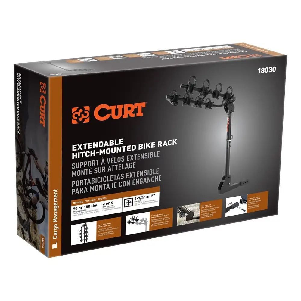 CURT 18030 2-Bike To 4-Bike Two Arm Hitch Mount Bike Rack, Fits 1-1/4, 2-in Receiver, Black