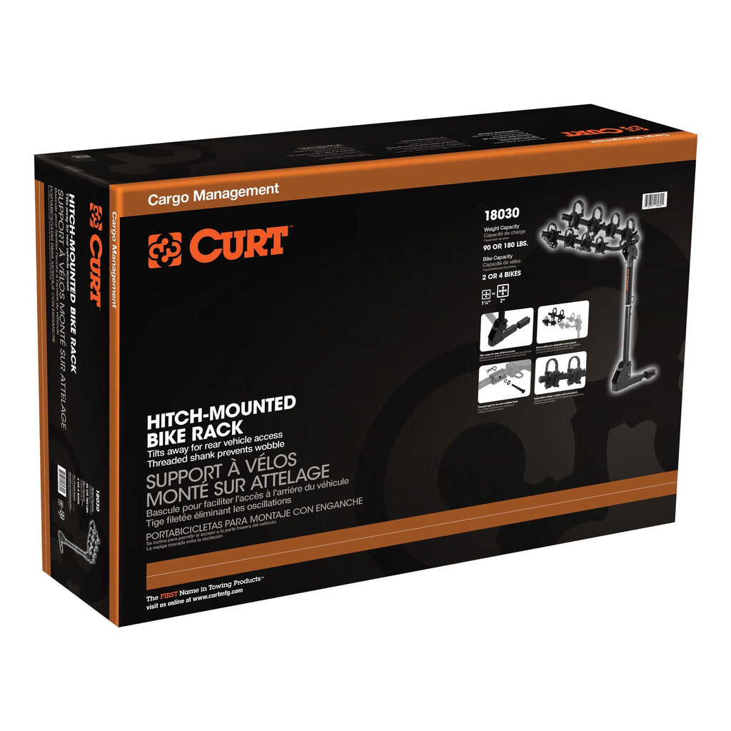CURT 18030 2-Bike To 4-Bike Two Arm Hitch Mount Bike Rack, Fits 1-1/4, 2-in Receiver, Black