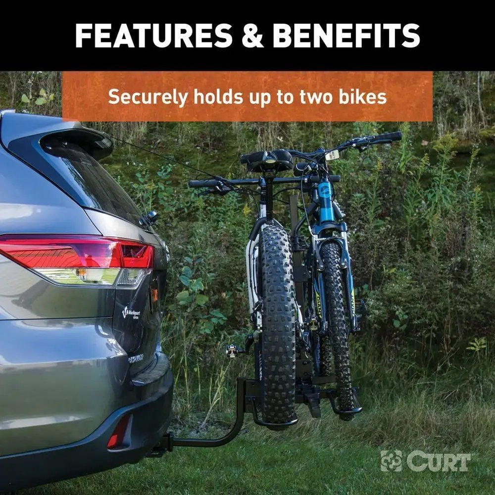 CURT 18085 2-Bike Tray-Style Hitch Mount Bike Rack, Fits 1-1/4, 2-in Receiver, Black