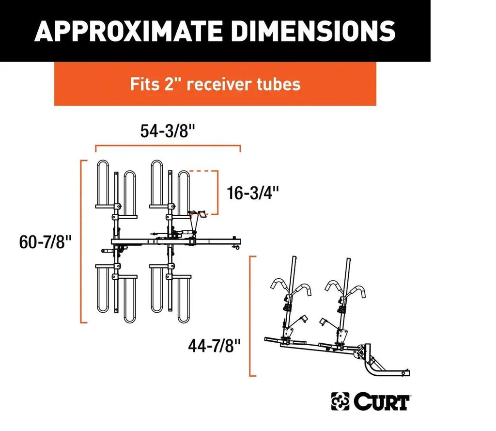 CURT 18087 Tray-Style Hitch-Mounted Bike Rack (4-Bike, 2-in Shank)