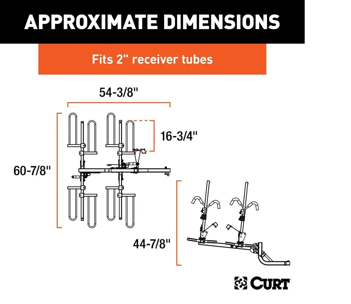 CURT 18087 Tray-Style Hitch-Mounted Bike Rack (4-Bike, 2-in Shank)
