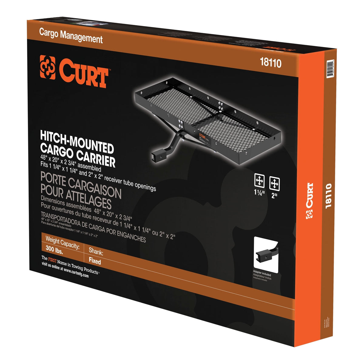 CURT 18110 Steel Tray-Style Cargo Carrier, 48 x 20-in, 300-lb