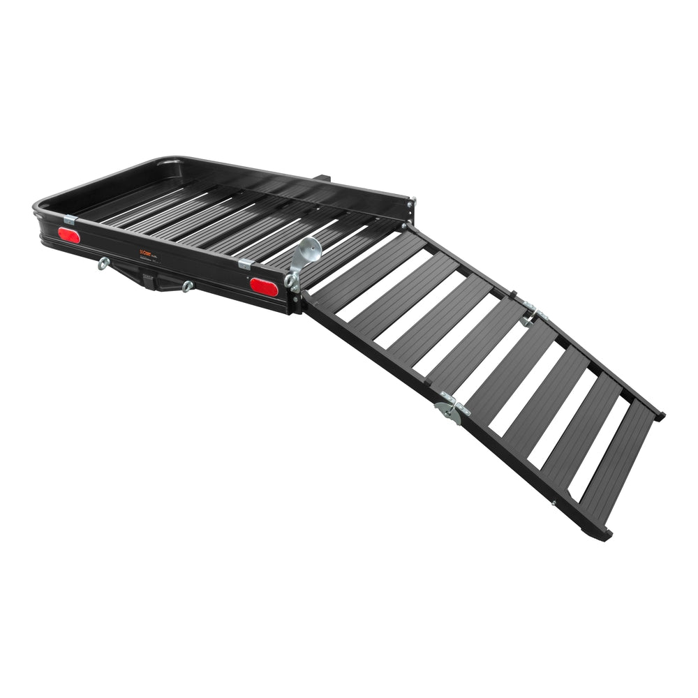 CURT 18112 Aluminum Hitch Mount Basket-Style Cargo Carrier with Ramp, Fits 2-in Receivers, 50 x 30-in