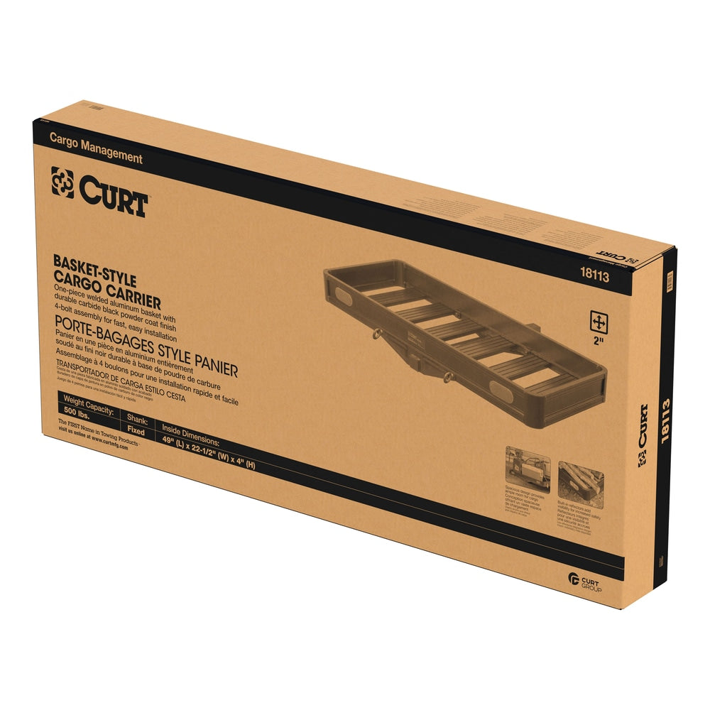 CURT 18113 Aluminum Hitch Mount Basket-Style Cargo Carrier, Fits 2-in Receivers, 49 x 22-in