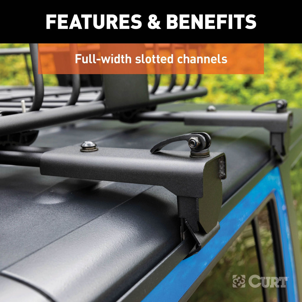 CURT 18122 Quick-Release Roof Rack Crossbars, Black Steel, Select Jeep Wrangler JK