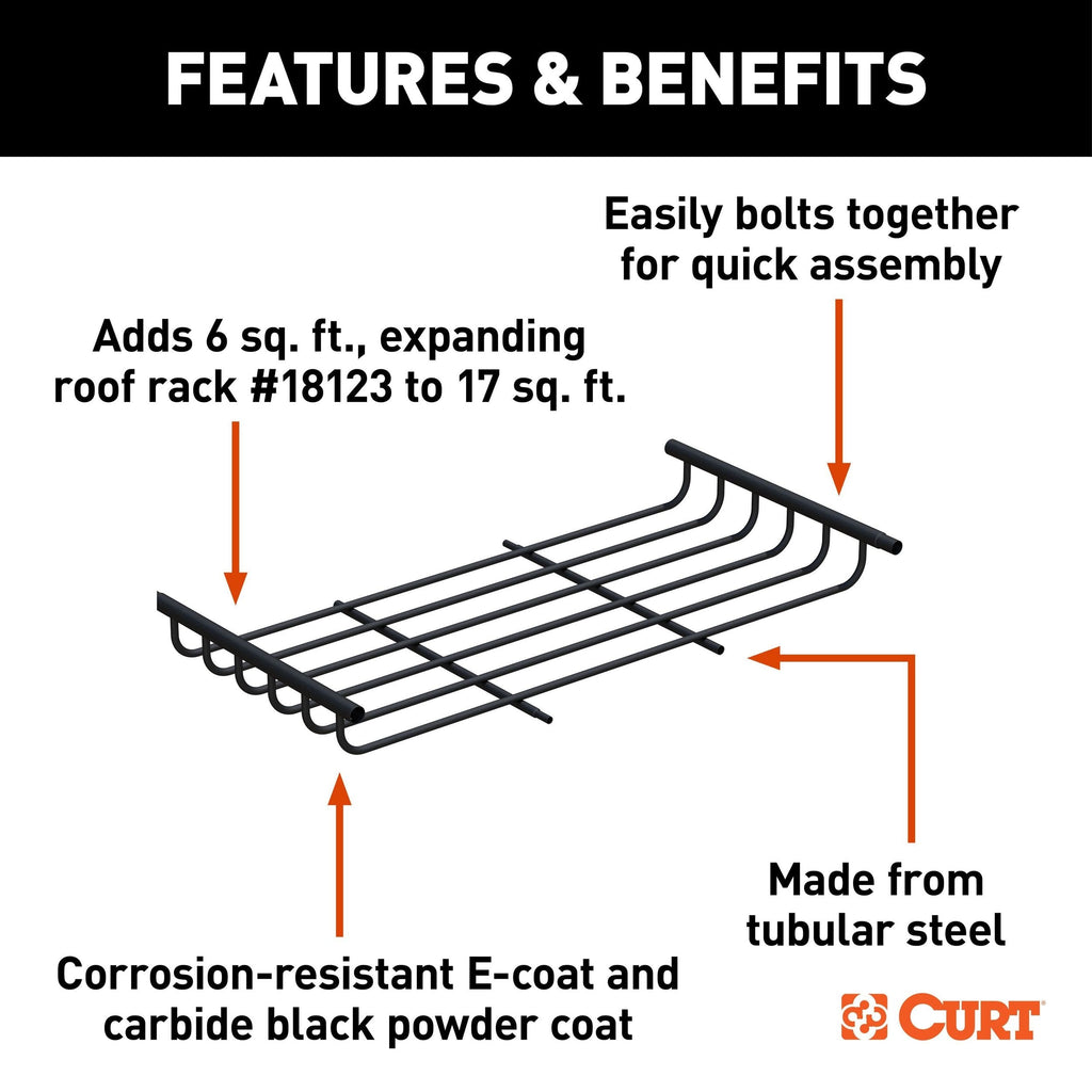 CURT 18124 Steel Roof Rack Cargo Basket/Carrier Extension, Black, 6-sq.ft