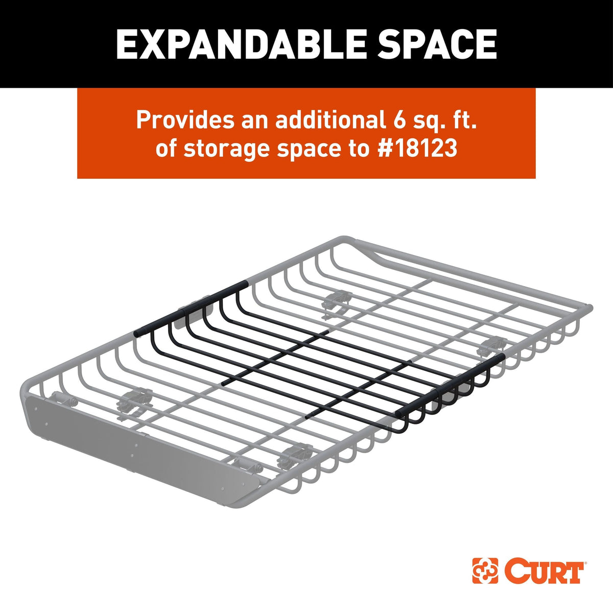 CURT 18124 Steel Roof Rack Cargo Basket/Carrier Extension, Black, 6-sq.ft