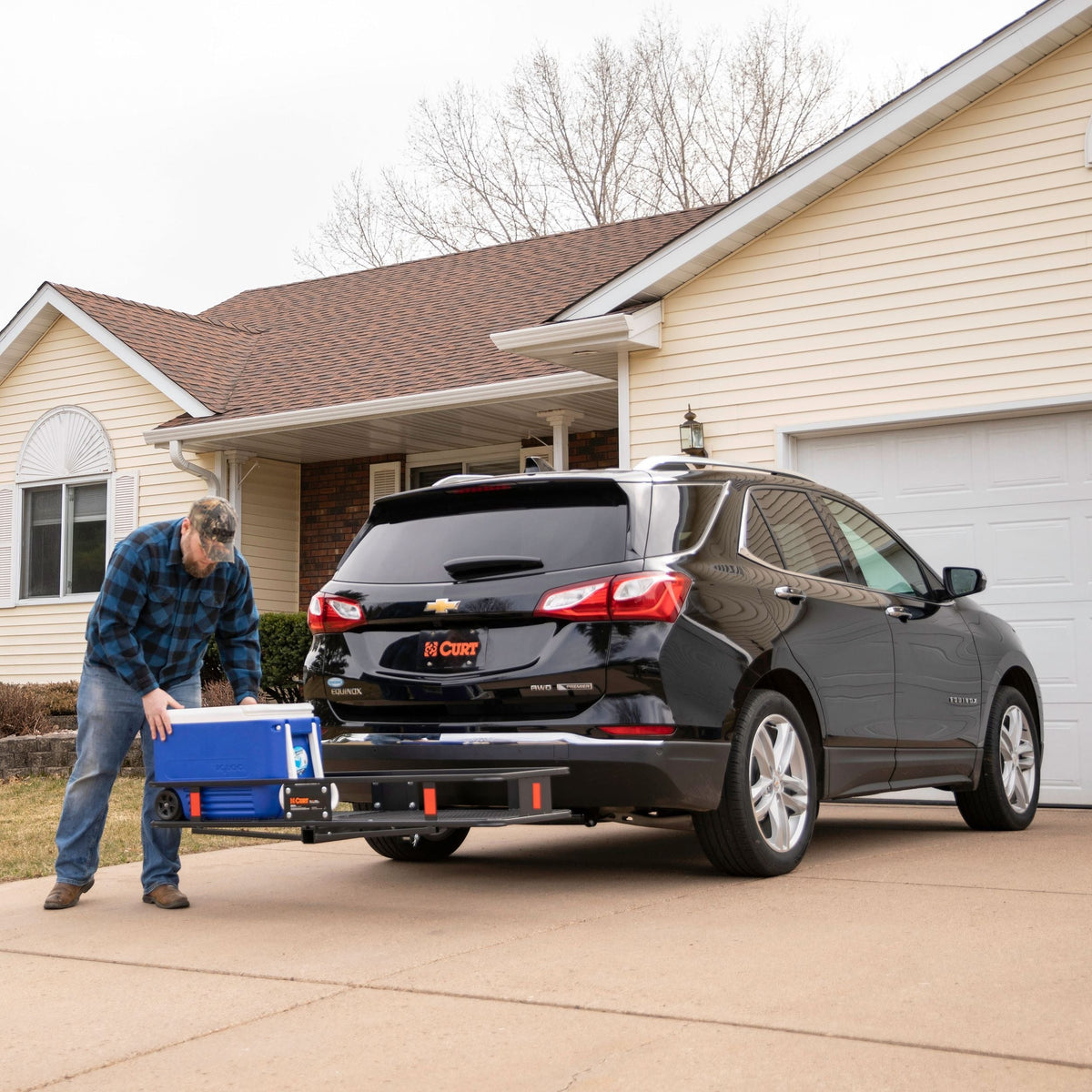 CURT 18150 60 x 20-Inch Basket Hitch Cargo Carrier, 500 lbs Capacity, Black Steel, 2-In Fixed Shank