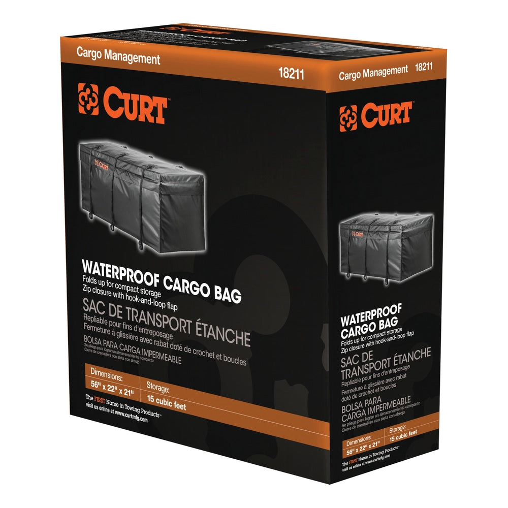 CURT 18211 Weather-Resistant Vinyl Roof Top Cargo Bag, Black, 56 x 22 x 21-in