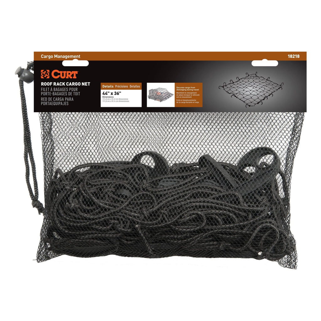 CURT 18218 Elastic Cargo Net with Hooks for Roof Basket, 44 x 36-in