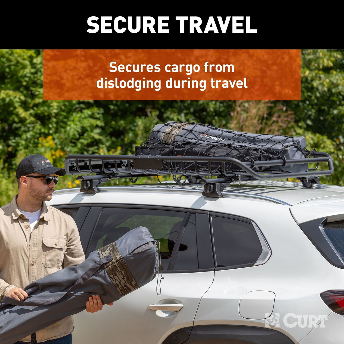 CURT 18218 Elastic Cargo Net with Hooks for Roof Basket, 44 x 36-in