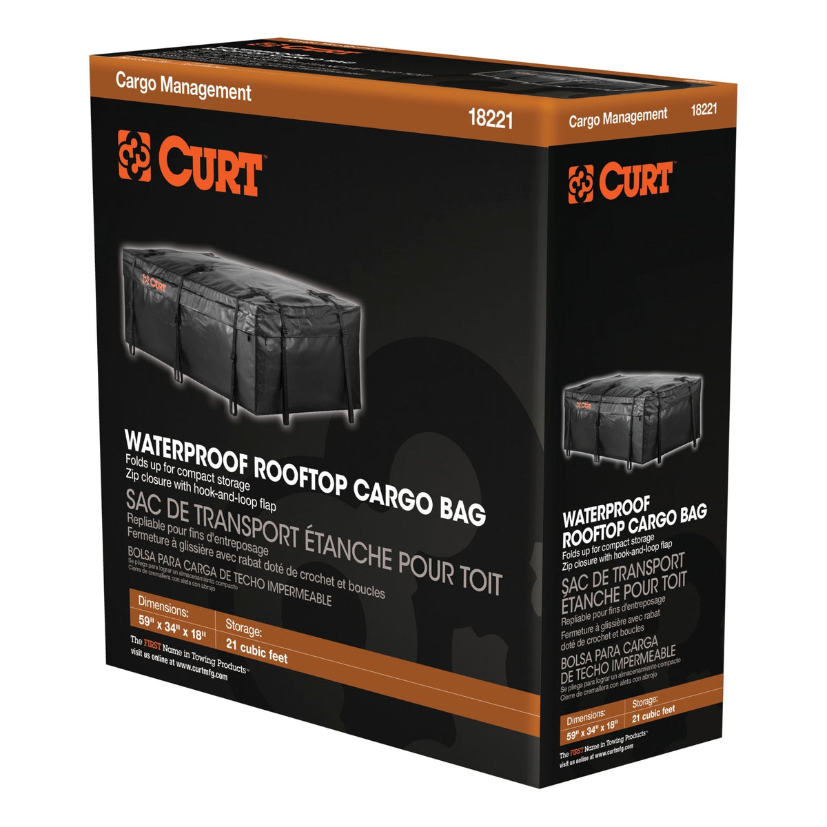 CURT 18221 Weather-Resistant Vinyl Roof Top Cargo Bag, Black, 59 x 34 x 21-in
