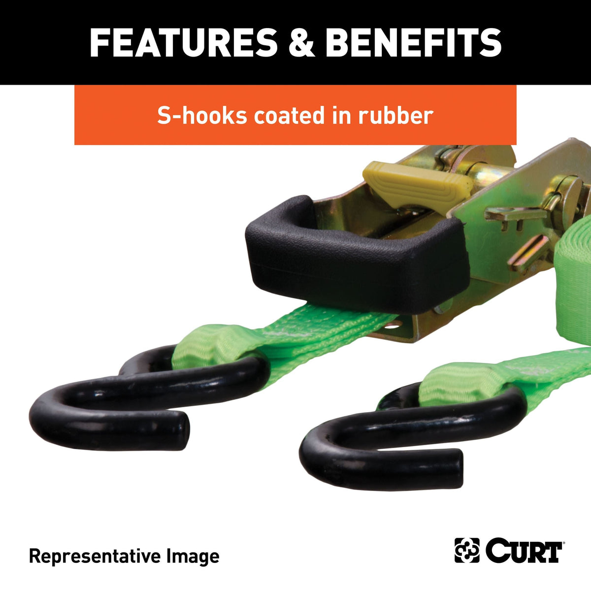 CURT 83002 16-ft Red Cargo Straps with S-Hooks (500-lb, 4-pk)