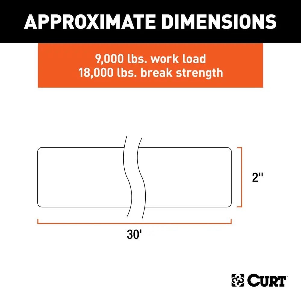 CURT 83066 2-in x 30-ft Tow Strap (9,000-lb, GVW)