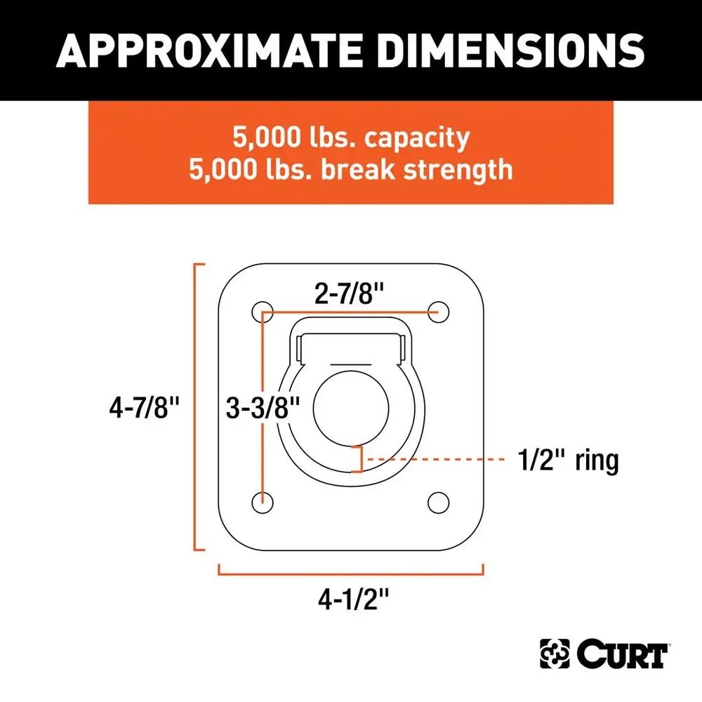 CURT 83600 1-1/2-in x 1-1/2-in Recessed Tie-Down Ring (5000-lb, Clear Zinc)