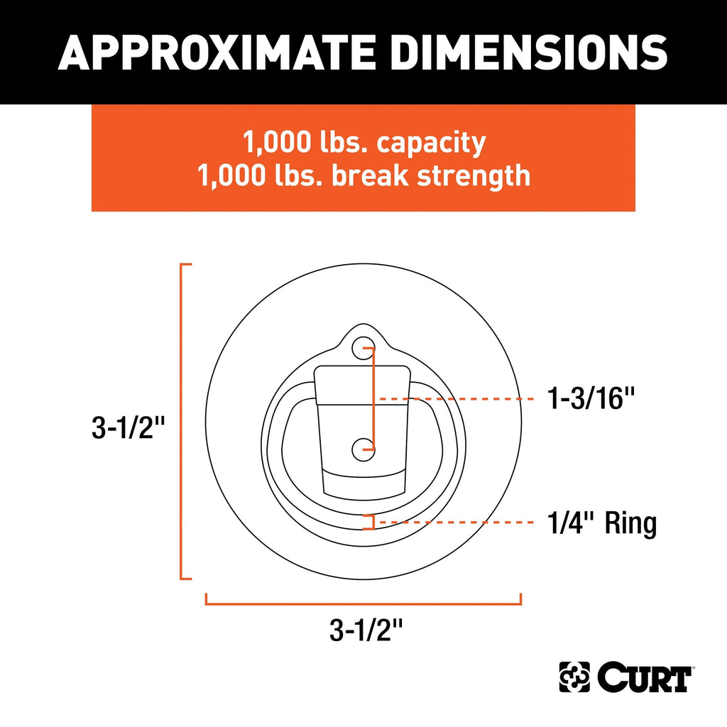 CURT 83710 1-1/8-in x 1-5/8-in Recessed Tie-Down Ring (1000-lb, Clear Zinc)