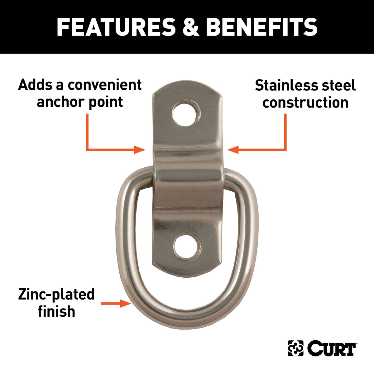 CURT 83732 1 x 1-1/4-in Surface-Mounted Tie-Down D-Ring (1,200 lbs)