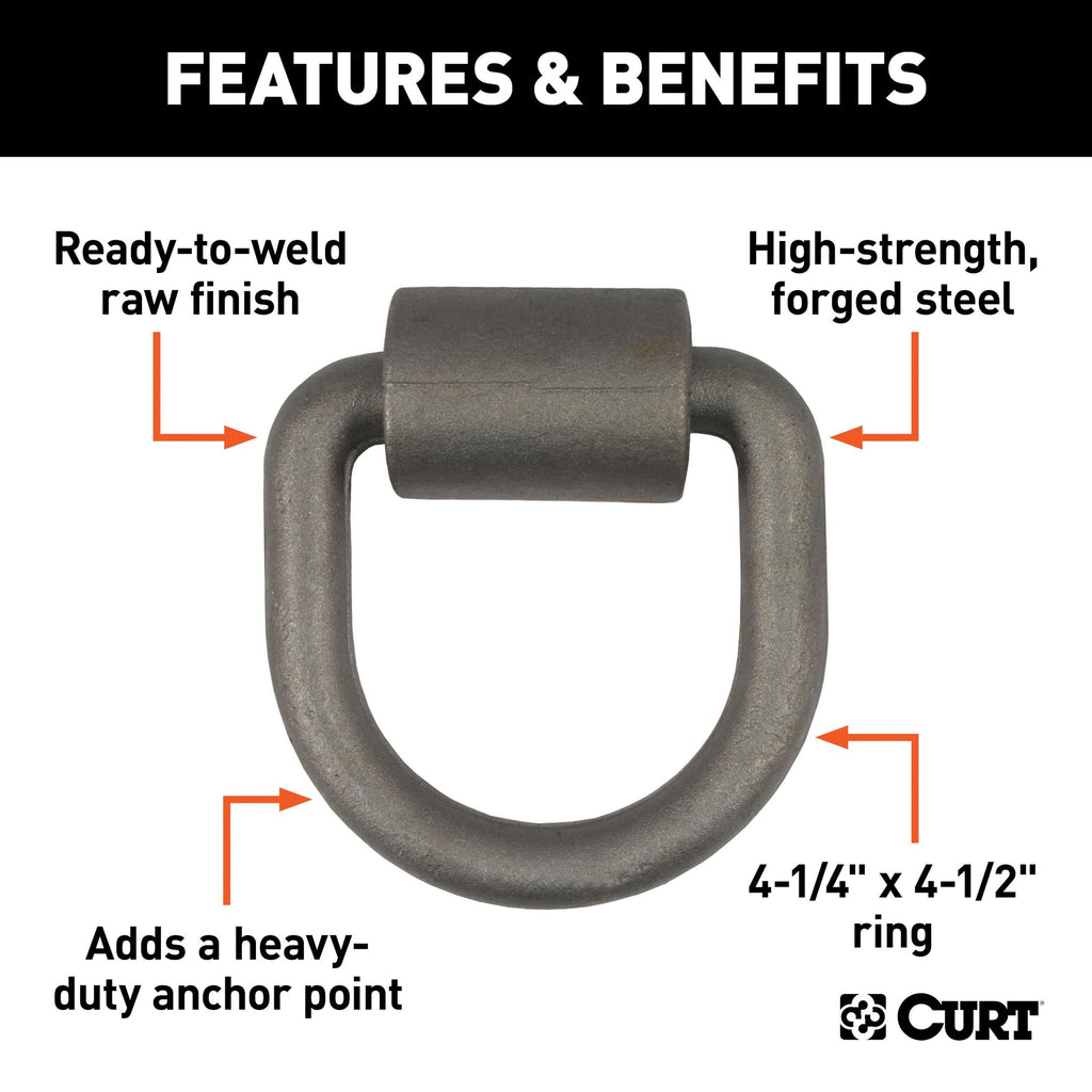 CURT 83750 3 x 3-in Weld-On Tie-Down D-Ring (6,100 lbs, Raw Steel)