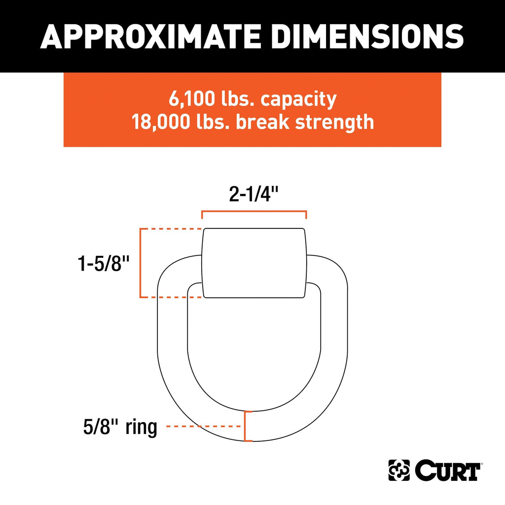 CURT 83750 3 x 3-in Weld-On Tie-Down D-Ring (6,100 lbs, Raw Steel)
