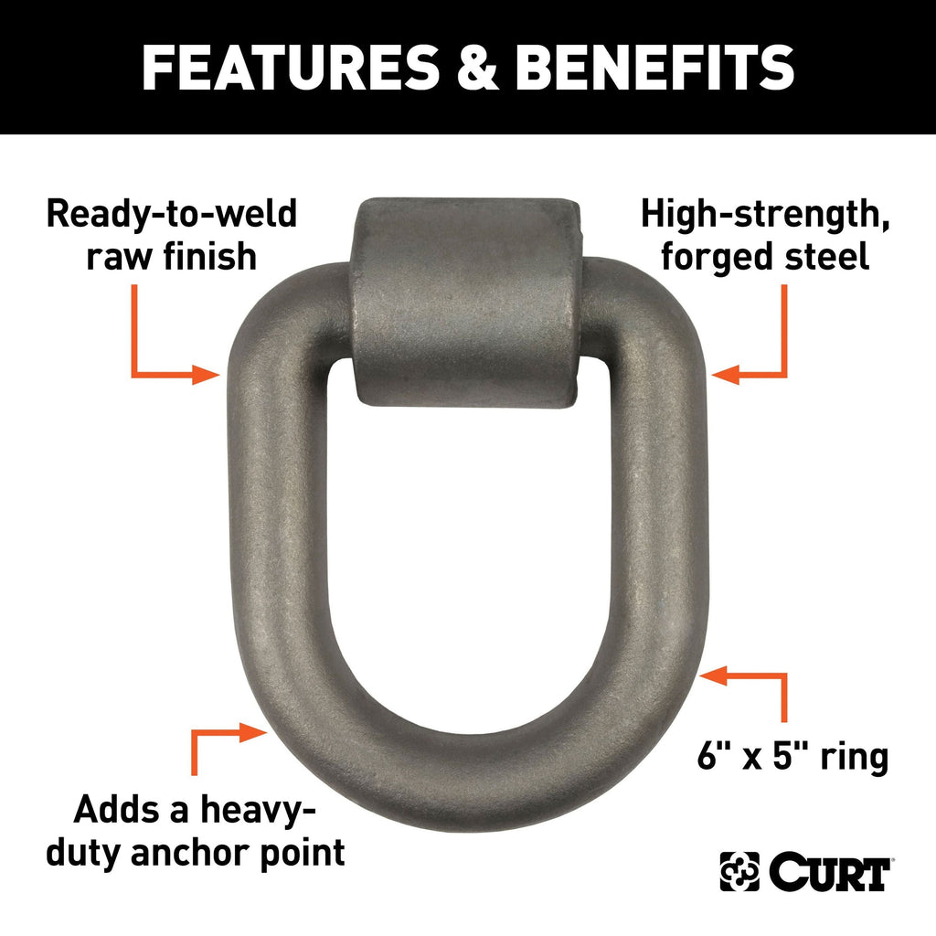 CURT 83780 3 x 4-in Weld-On Tie-Down D-Ring (15,587 lbs, Raw Steel)