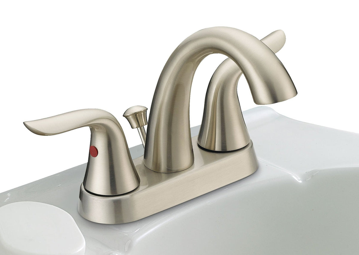 Danze Plymouth Double Handle 4-in Centreset Bathroom Sink Faucet with Pop-Up Drain, Brushed Nickel