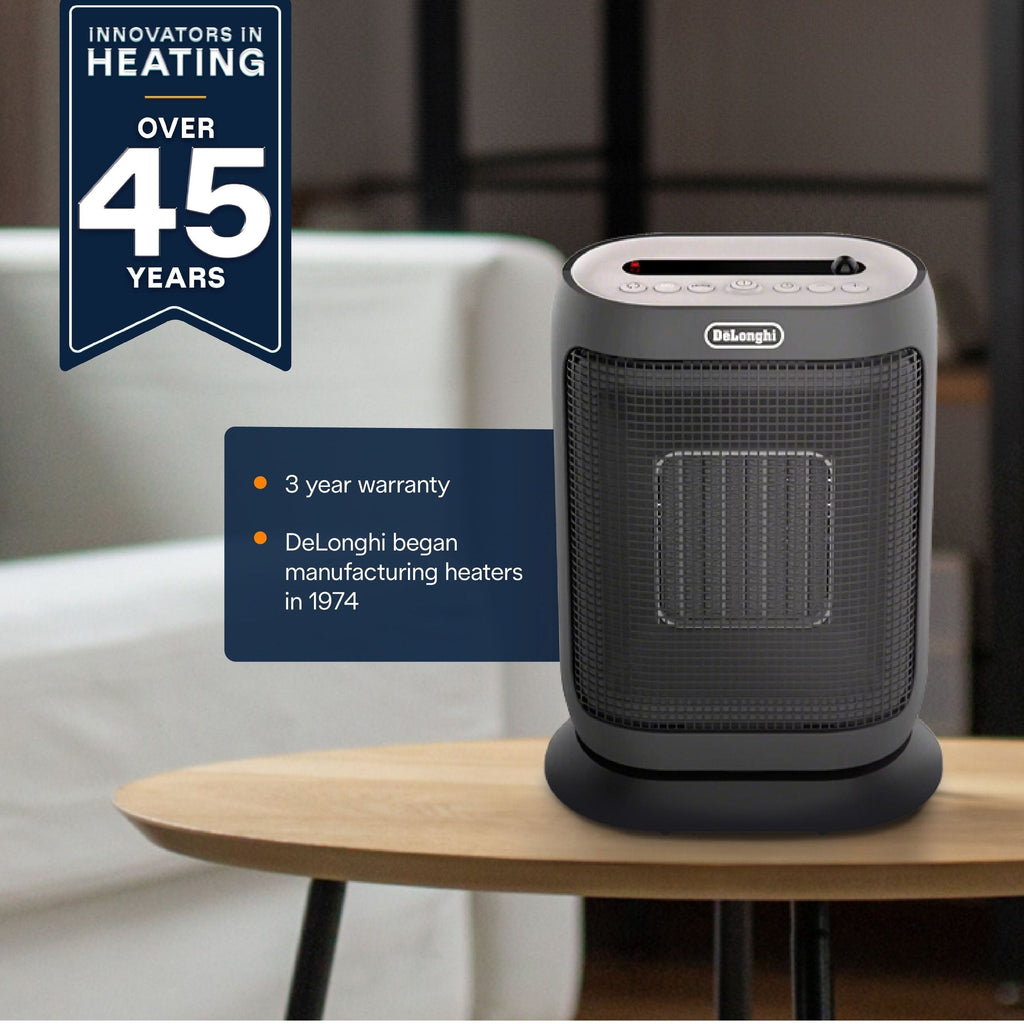 DeLonghi HFX42T15GI Oscillating Compact Ceramic Space Heater, 1500W, Grey