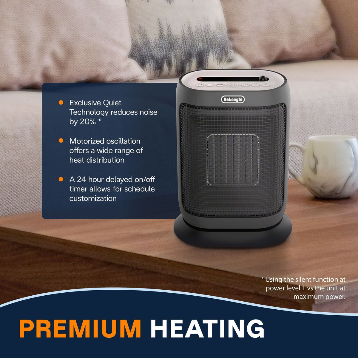 DeLonghi HFX42T15GI Oscillating Compact Ceramic Space Heater, 1500W, Grey