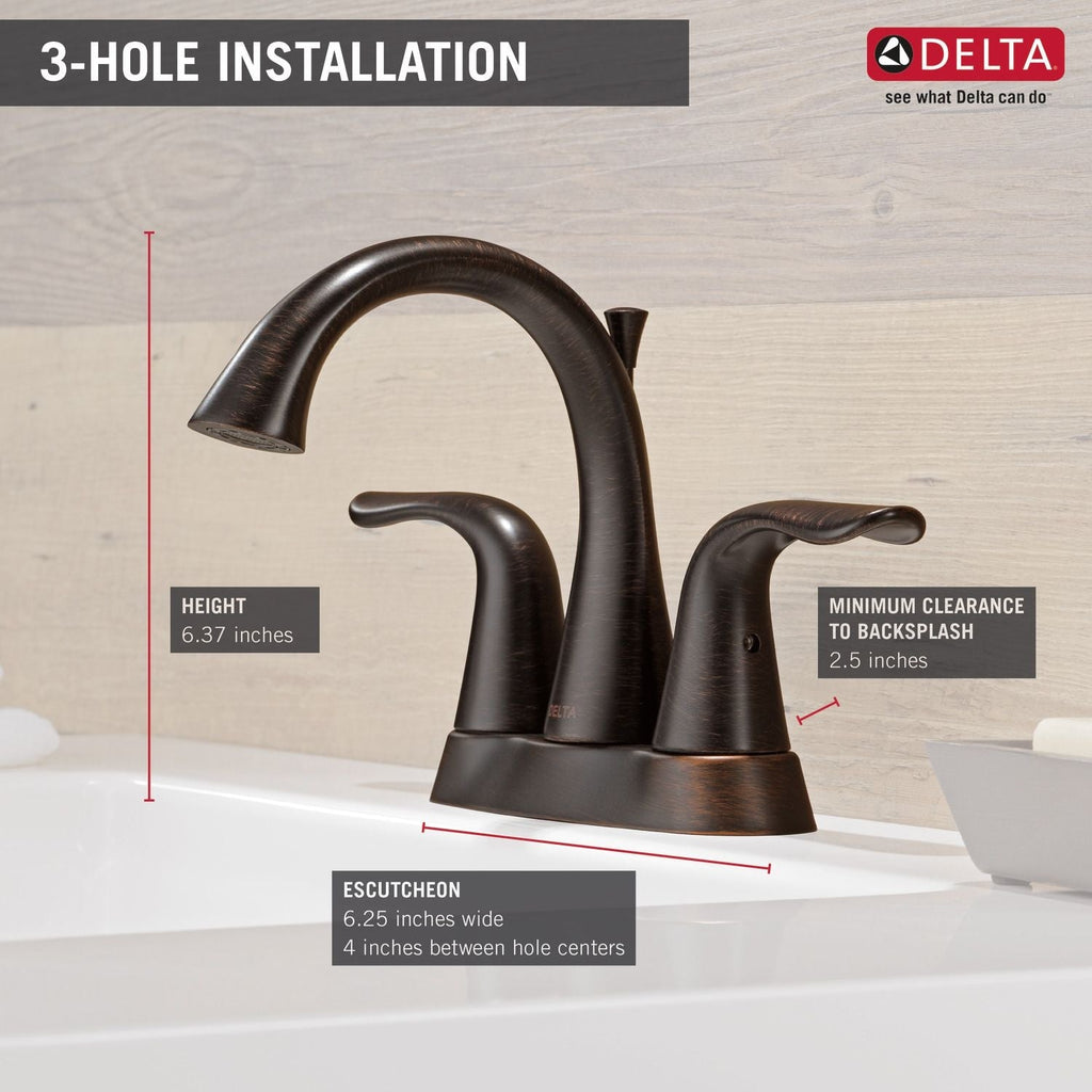 Delta Faucet Lahara Double Handle Rigid Spout 4-in Centerset Bathroom Sink Faucet, WaterSense Certified, Venetian Bronze