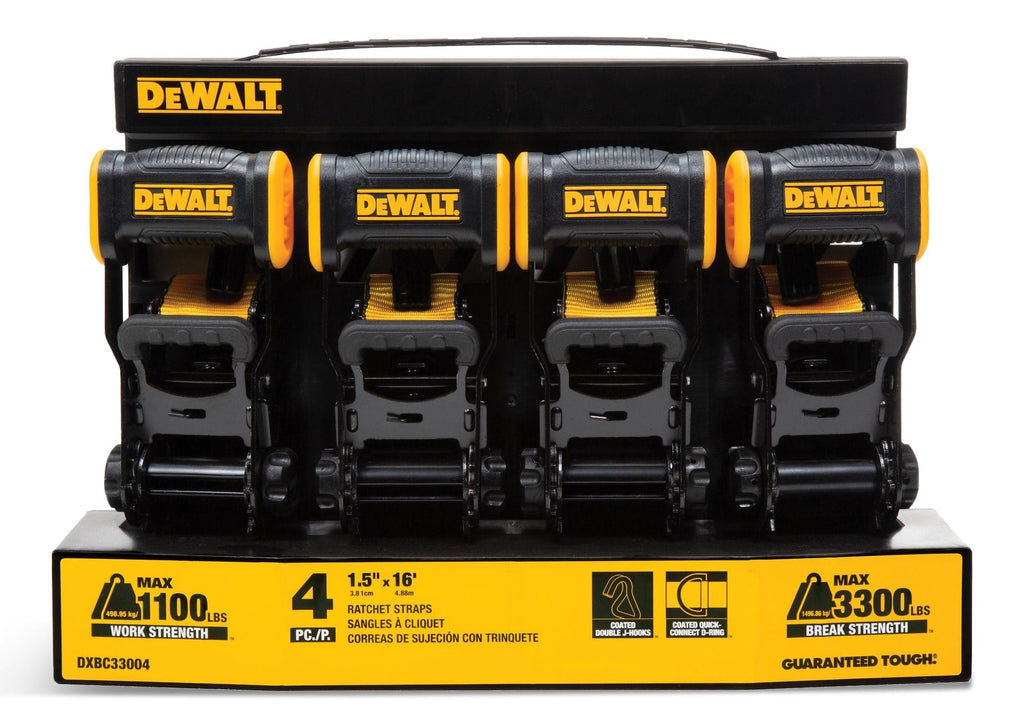 DEWALT 3,300-lb Ratchet Tie-Down Straps, Weatherproof, 1.5-in x 16-ft, 4-pk